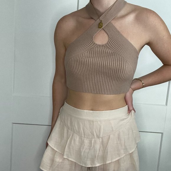 Tobi Tic Toc Brown Halter Crop Top - Picture 1 of 6